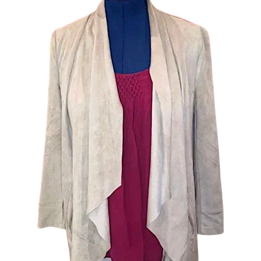 VS2 by Vakko Tailored Faux Suede Draped Jacket w/Shawl Collar Large  NWT $275